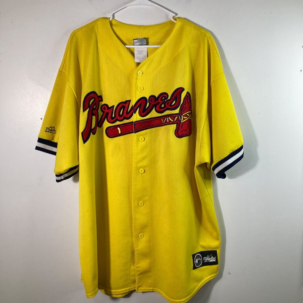 Vintage‎ Majestic Atlanta Braves Baseball MLB Jersey Button 2XL Flaw